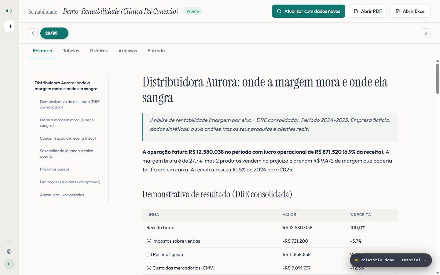 Relatório de rentabilidade do Distilo: onde a margem está e onde ela sangra